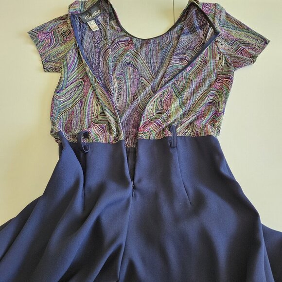 Cartise Intl Jumpsuit Womens 8 Navy Rainbow Wide Leg Palazzo Disco 90s VTG Boho - Picture 11 of 14